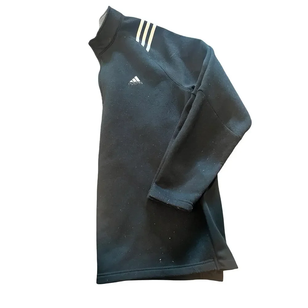 Adidas Golf Quarter Zip Pullover Mens XL Black Fleece 3 Stripe Mock Neck